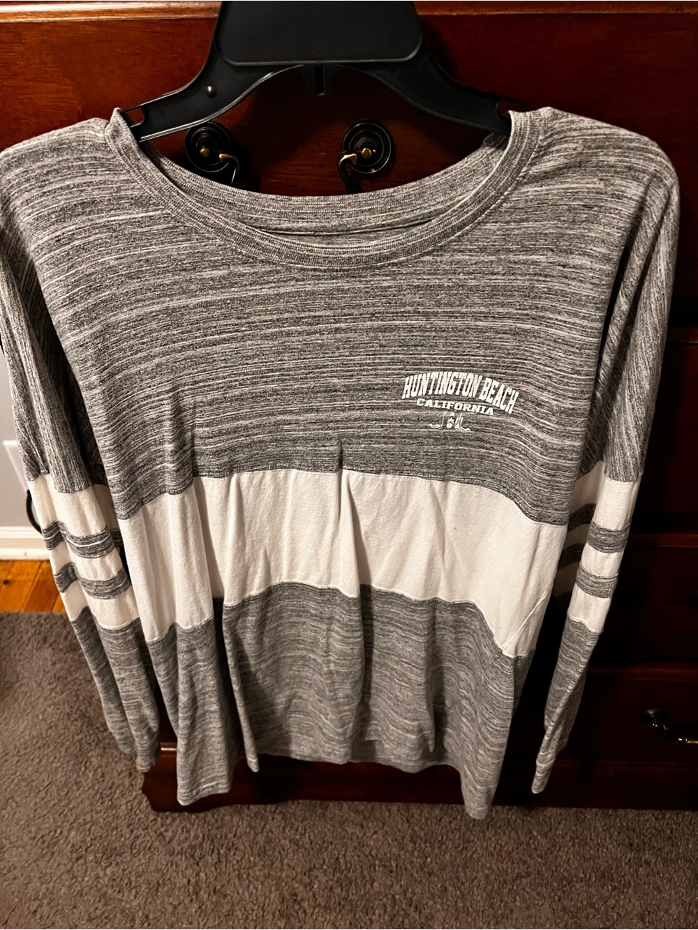 Exist Gray and White Striped Long Sleeve Tee